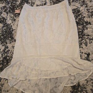 Mac & Jac Women’s Silk-Blend Floral Devoré Hi-Low Skirt | Size 14 | Cream